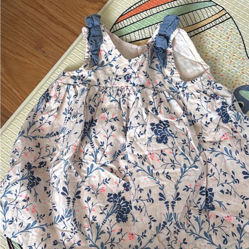 Floral Baby Romper with Blue and Pink Accents